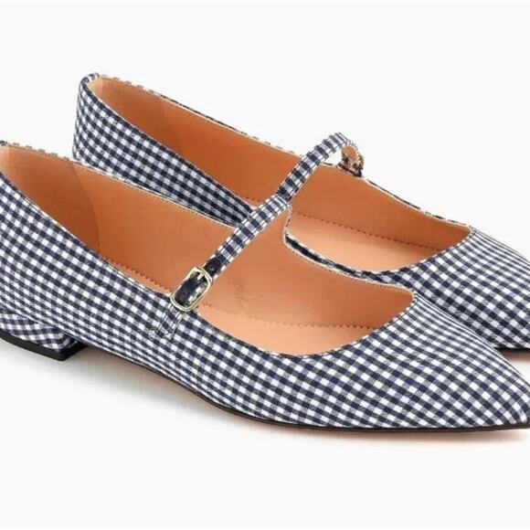J.Crew Women's Ballet Flats Mary Jane Strap White Navy Blue - Picture 1 of 8